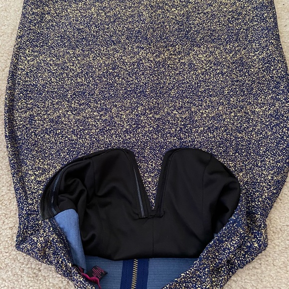 Strapless Blue and Gold Party Mini Dress - Picture 8 of 8